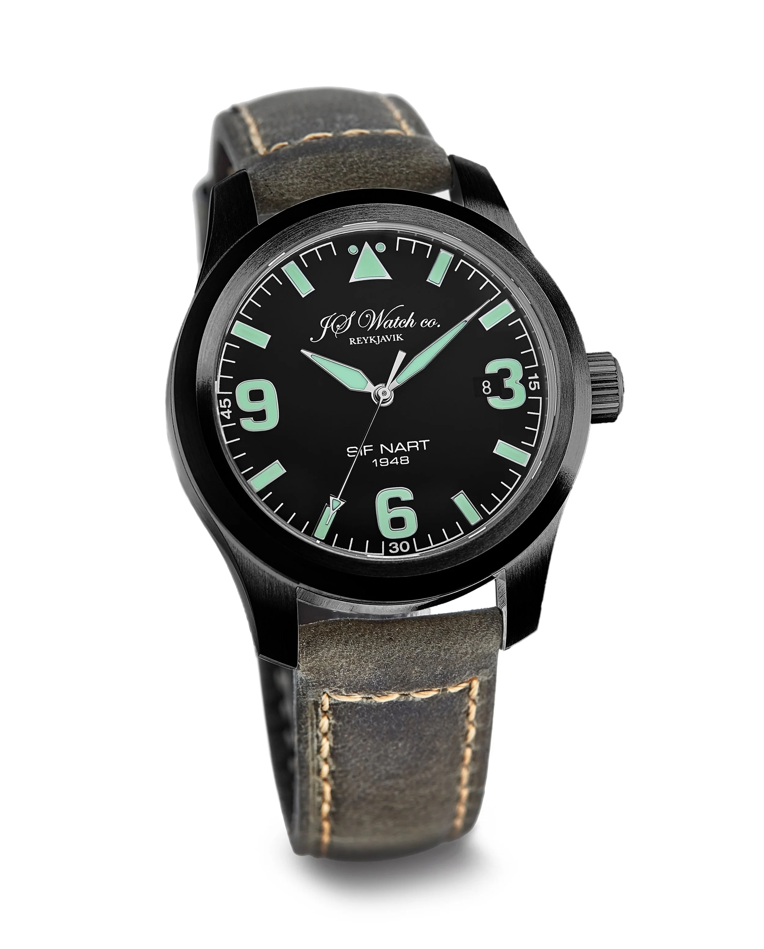 クラシック Islensk Pjodlog JS Watch Company Reykjavik — Sif NART 1948 Black dial Black case